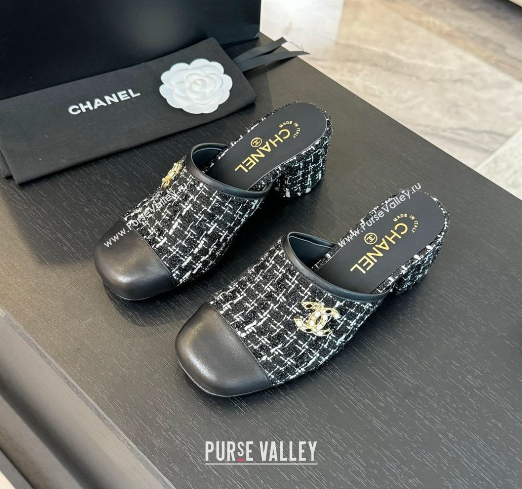 Chanel Tweed and Lambskin Heel Mules 2.5m/4.5cm Black2 2024 CH101507 (MD-241015102)