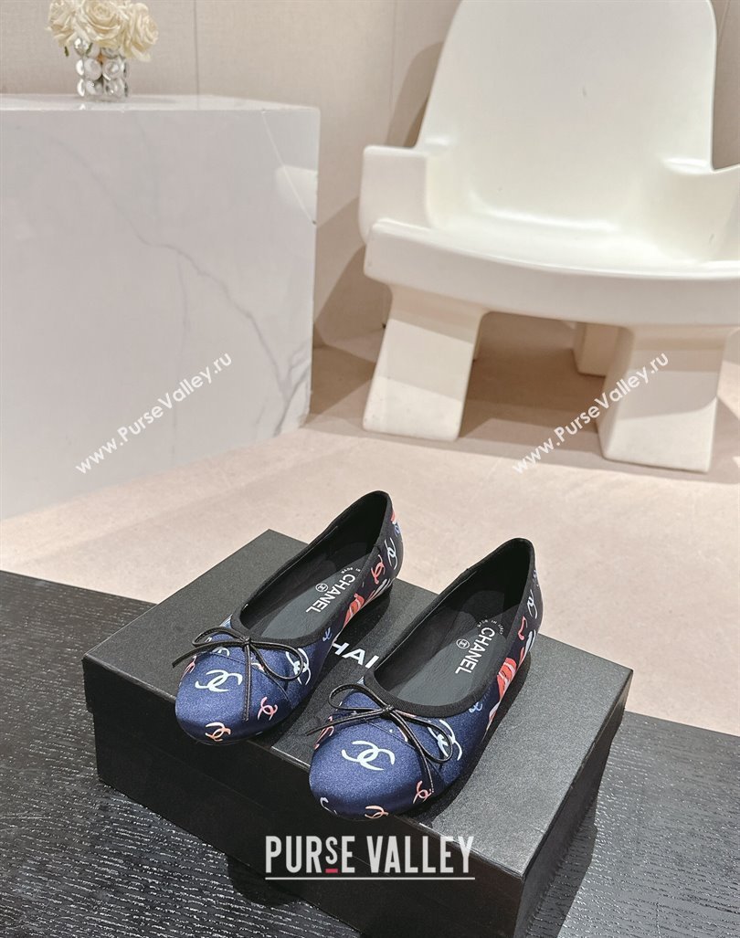 Chanel Classic Printed Grosgrain Ballet Flat with Bow Navy Blue 2024 CH101702 (MD-241017015)