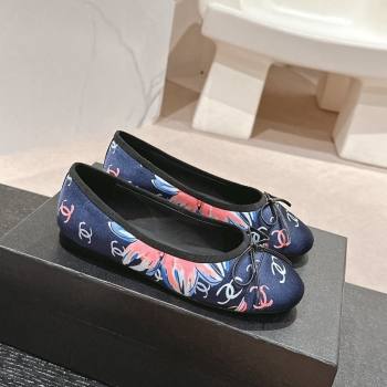 Chanel Classic Printed Grosgrain Ballet Flat with Bow Navy Blue 2024 CH101702 (MD-241017015)