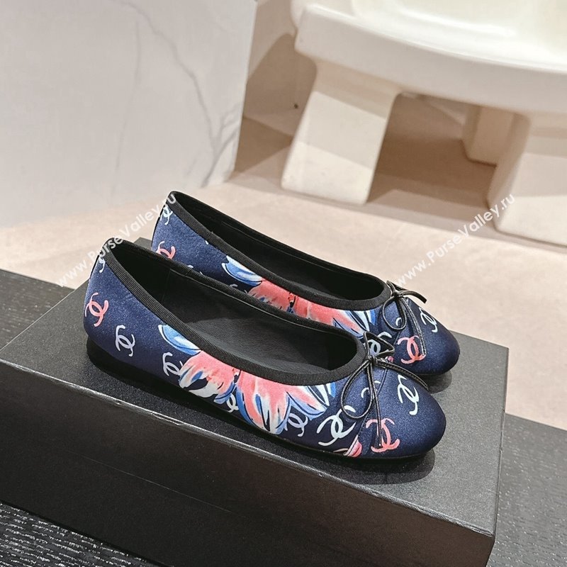 Chanel Classic Printed Grosgrain Ballet Flat with Bow Navy Blue 2024 CH101702 (MD-241017015)