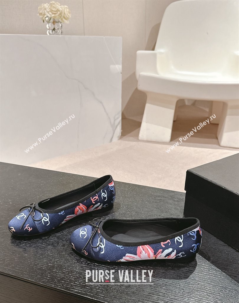 Chanel Classic Printed Grosgrain Ballet Flat with Bow Navy Blue 2024 CH101702 (MD-241017015)