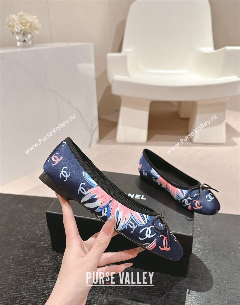 Chanel Classic Printed Grosgrain Ballet Flat with Bow Navy Blue 2024 CH101702 (MD-241017015)