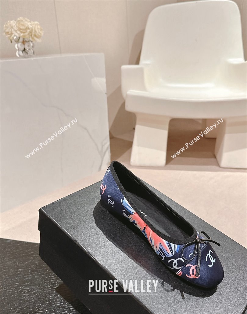 Chanel Classic Printed Grosgrain Ballet Flat with Bow Navy Blue 2024 CH101702 (MD-241017015)