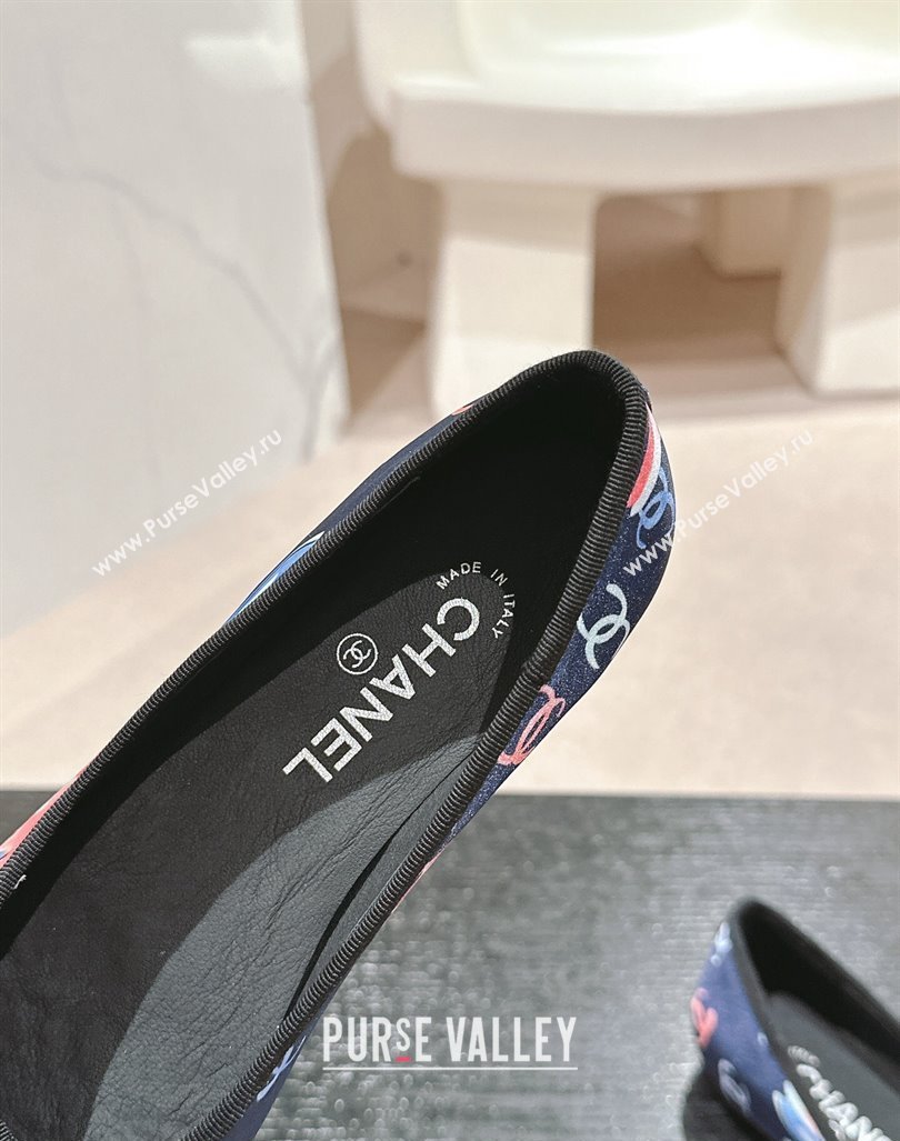 Chanel Classic Printed Grosgrain Ballet Flat with Bow Navy Blue 2024 CH101702 (MD-241017015)