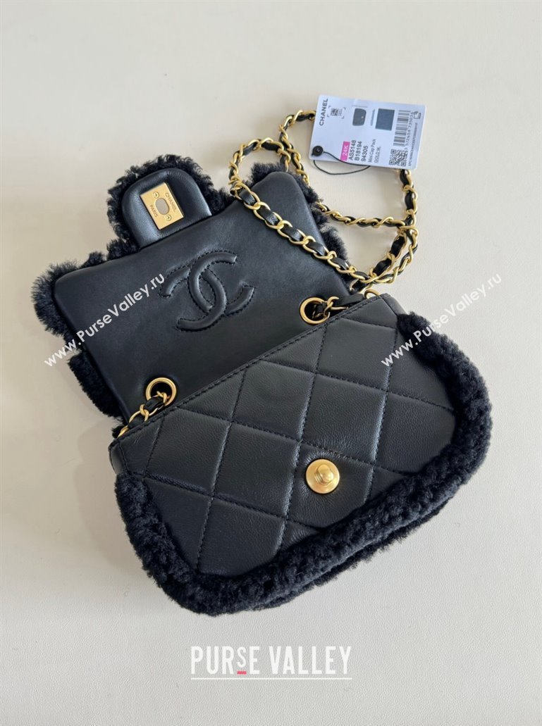 Chanel Shearling Lambskin Mini Flap Bag AS5148 Black 2024 TOP (YD-241106016)