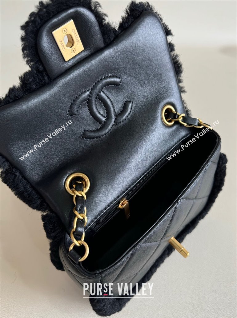 Chanel Shearling Lambskin Mini Flap Bag AS5148 Black 2024 TOP (YD-241106016)