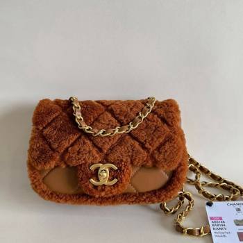 Chanel Shearling Lambskin Mini Flap Bag AS5148 Brown/Tan 2024 TOP (YD-241106017)