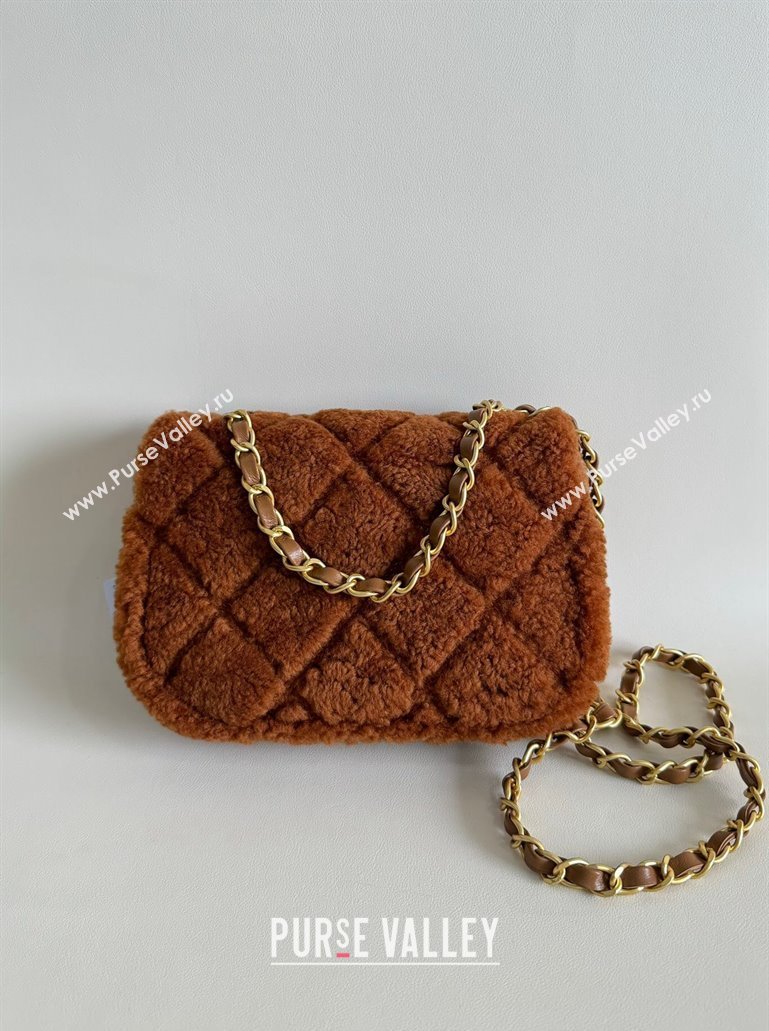 Chanel Shearling Lambskin Mini Flap Bag AS5148 Brown/Tan 2024 TOP (YD-241106017)