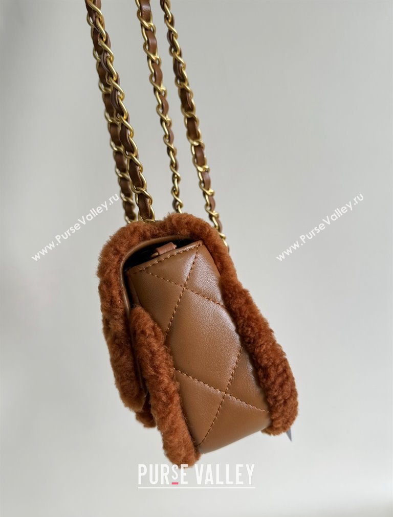 Chanel Shearling Lambskin Mini Flap Bag AS5148 Brown/Tan 2024 TOP (YD-241106017)