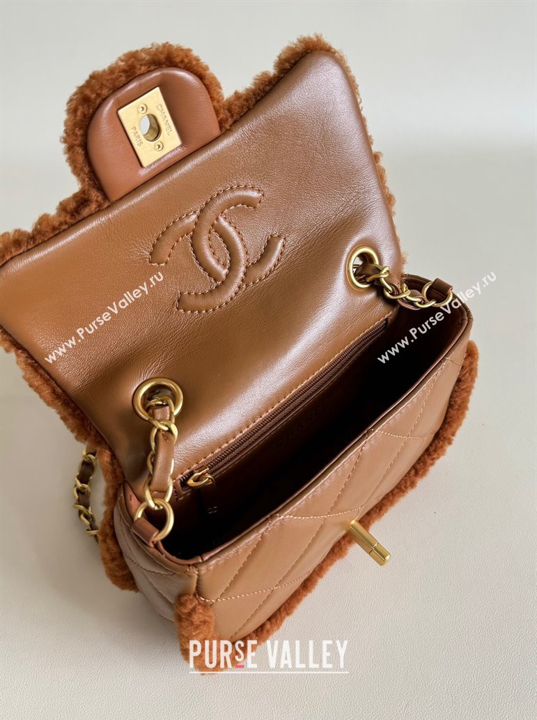 Chanel Shearling Lambskin Mini Flap Bag AS5148 Brown/Tan 2024 TOP (YD-241106017)