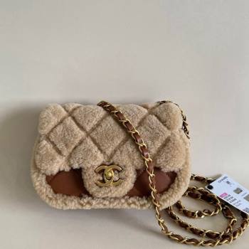 Chanel Shearling Lambskin Mini Flap Bag AS5148 Beige/Brown 2024 TOP (YD-241106018)