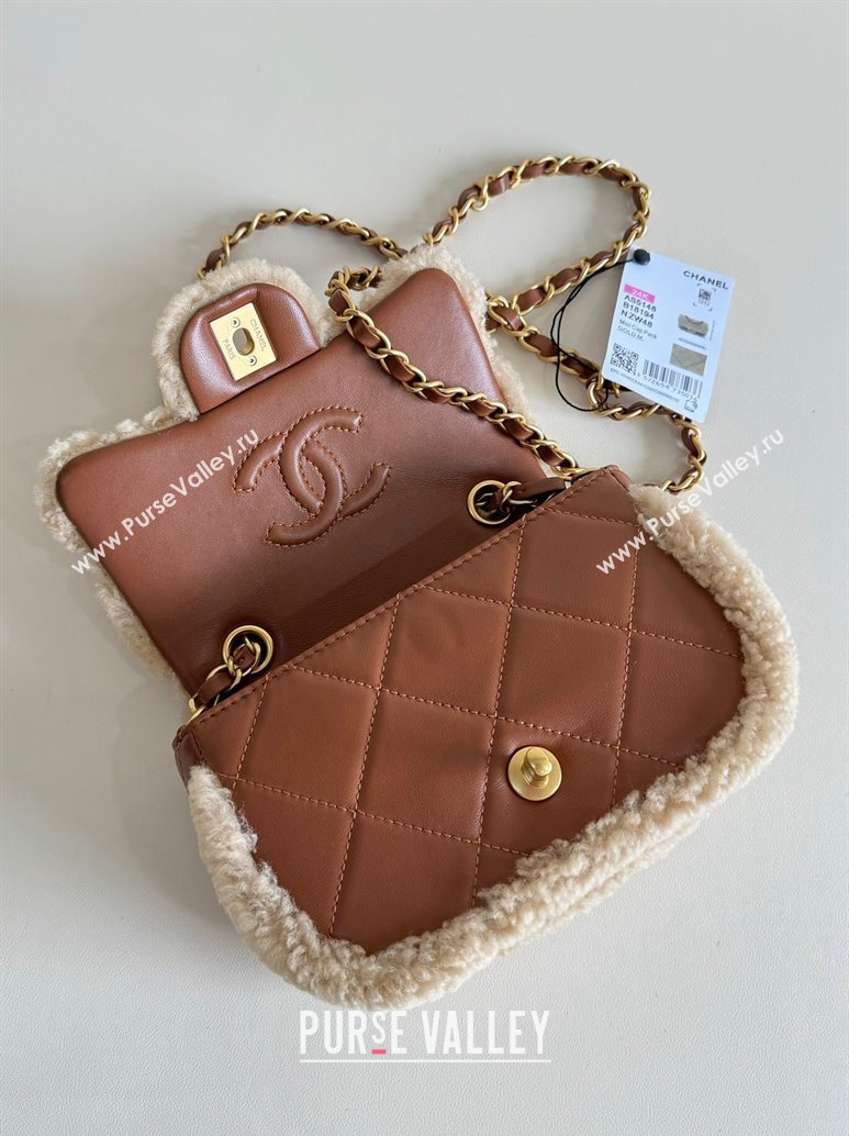 Chanel Shearling Lambskin Mini Flap Bag AS5148 Beige/Brown 2024 TOP (YD-241106018)