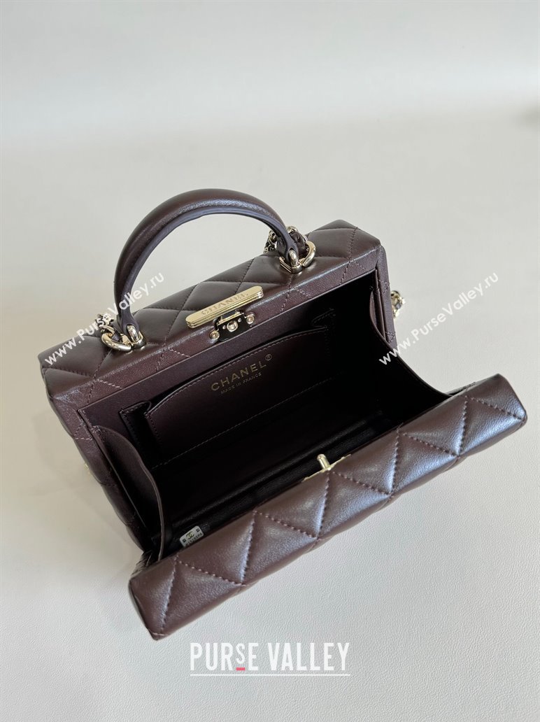 Chanel Quilted Lambskin Small Box Bag Dark Brown 2024 AS5167 TOP (YD-241106026)