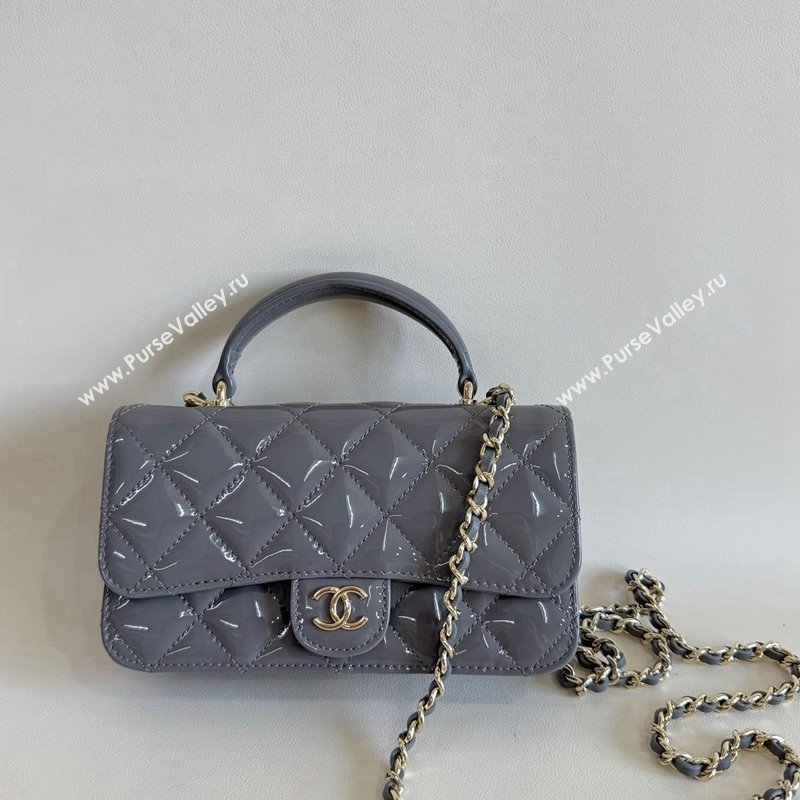 Chanel Patent Calfskin Flap Phone Holder with Chain AP3226 Grey 2024 (YD-241106032)