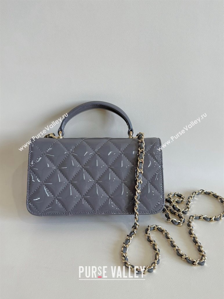 Chanel Patent Calfskin Flap Phone Holder with Chain AP3226 Grey 2024 (YD-241106032)