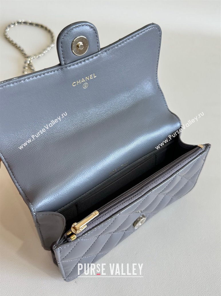 Chanel Patent Calfskin Flap Phone Holder with Chain AP3226 Grey 2024 (YD-241106032)