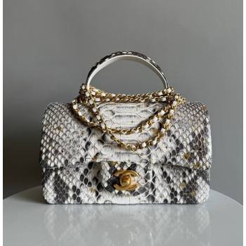 Chanel Mini Classic Flap Bag with Top Handle in Pythonskin Leather AS2431 Grey2 2024 (YD-241106038)