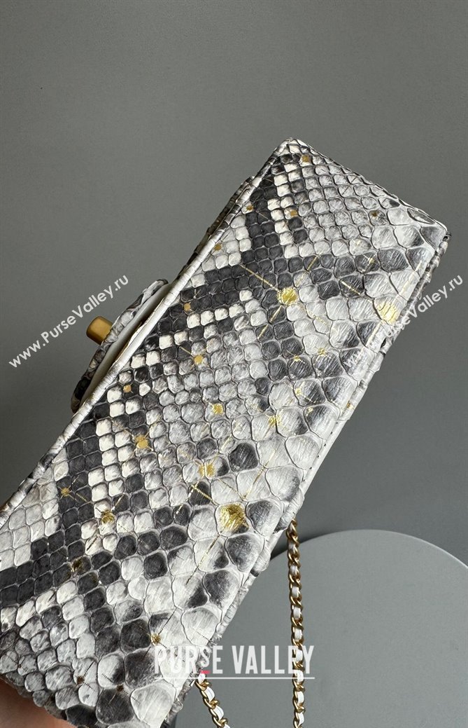 Chanel Mini Classic Flap Bag with Top Handle in Pythonskin Leather AS2431 Grey2 2024 (YD-241106038)