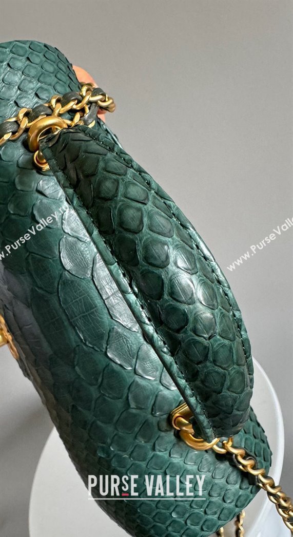 Chanel Mini Classic Flap Bag with Top Handle in Pythonskin Leather AS2431 Dark Green 2024 (YD-241106040)