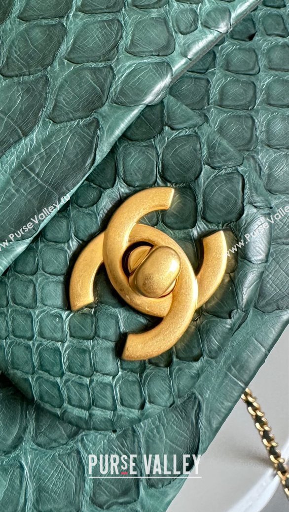 Chanel Mini Classic Flap Bag with Top Handle in Pythonskin Leather AS2431 Dark Green 2024 (YD-241106040)