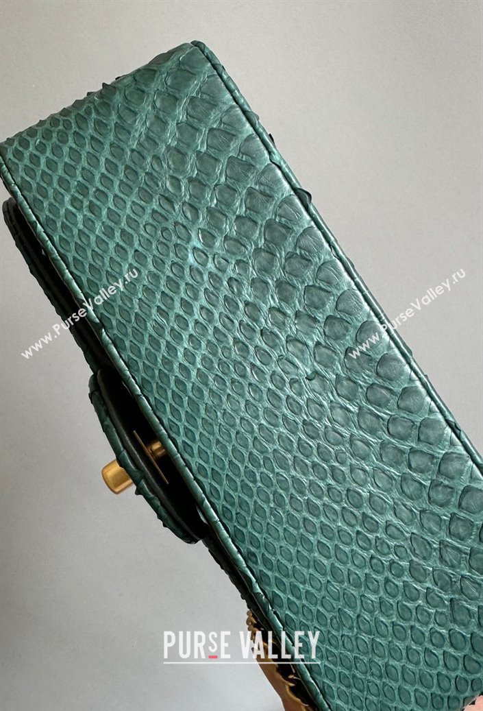 Chanel Mini Classic Flap Bag with Top Handle in Pythonskin Leather AS2431 Dark Green 2024 (YD-241106040)