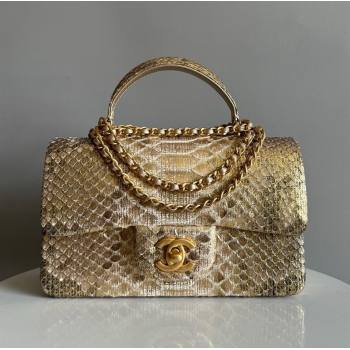 Chanel Mini Classic Flap Bag with Top Handle in Pythonskin Leather AS2431 Gold-Tone 2024 (YD-241106042)