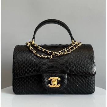 Chanel Mini Classic Flap Bag with Top Handle in Pythonskin Leather AS2431 Black2 2024 (YD-241106046)