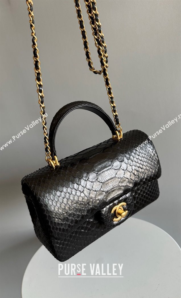 Chanel Mini Classic Flap Bag with Top Handle in Pythonskin Leather AS2431 Black2 2024 (YD-241106046)