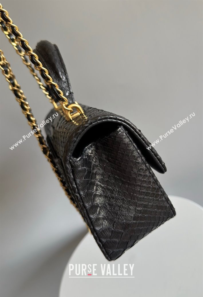 Chanel Mini Classic Flap Bag with Top Handle in Pythonskin Leather AS2431 Black2 2024 (YD-241106046)