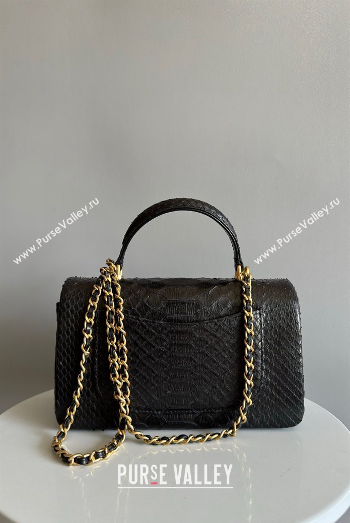 Chanel Mini Classic Flap Bag with Top Handle in Pythonskin Leather AS2431 Black2 2024 (YD-241106046)