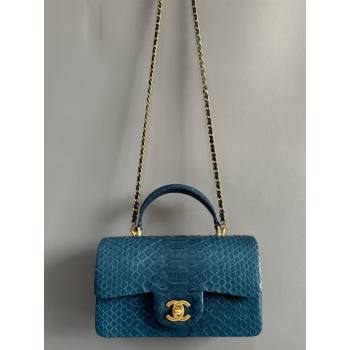 Chanel Mini Classic Flap Bag with Top Handle in Pythonskin Leather AS2431 Blue2 2024 (YD-241106050)