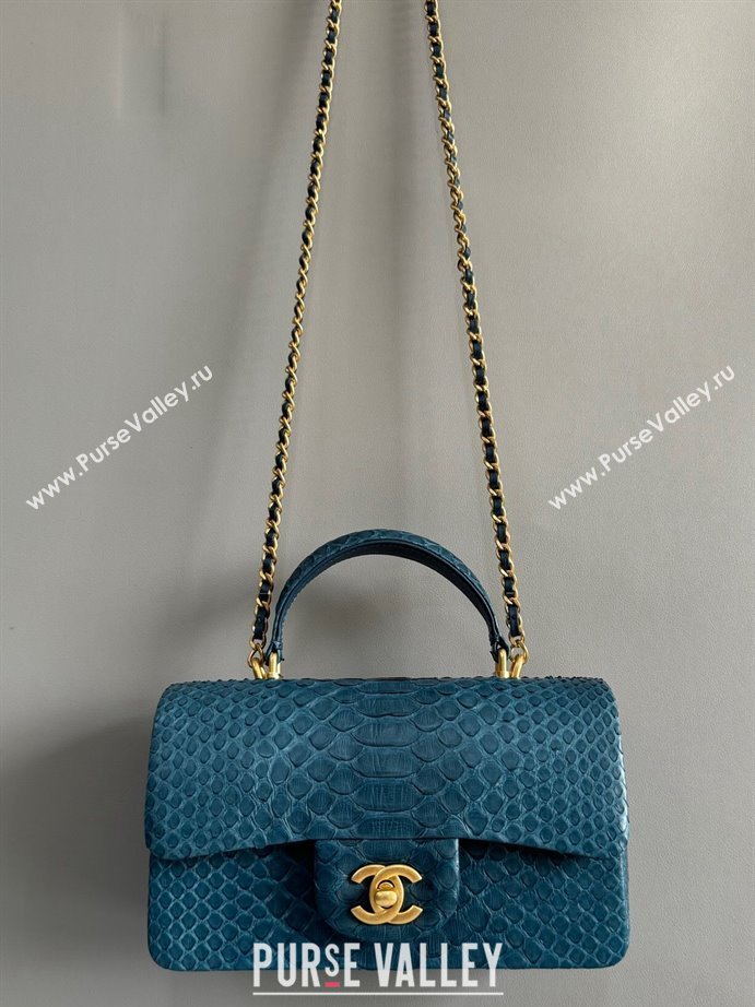 Chanel Mini Classic Flap Bag with Top Handle in Pythonskin Leather AS2431 Blue2 2024 (YD-241106050)