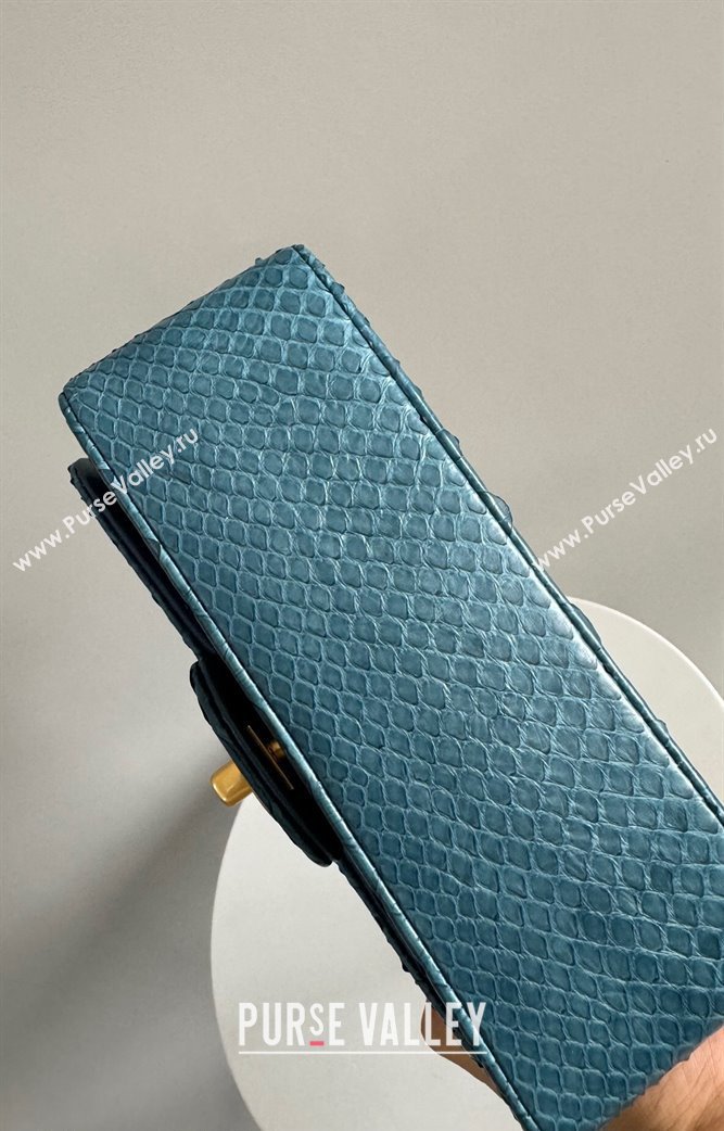 Chanel Mini Classic Flap Bag with Top Handle in Pythonskin Leather AS2431 Blue2 2024 (YD-241106050)