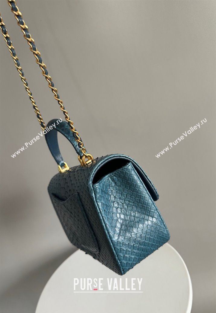 Chanel Mini Classic Flap Bag with Top Handle in Pythonskin Leather AS2431 Blue2 2024 (YD-241106050)