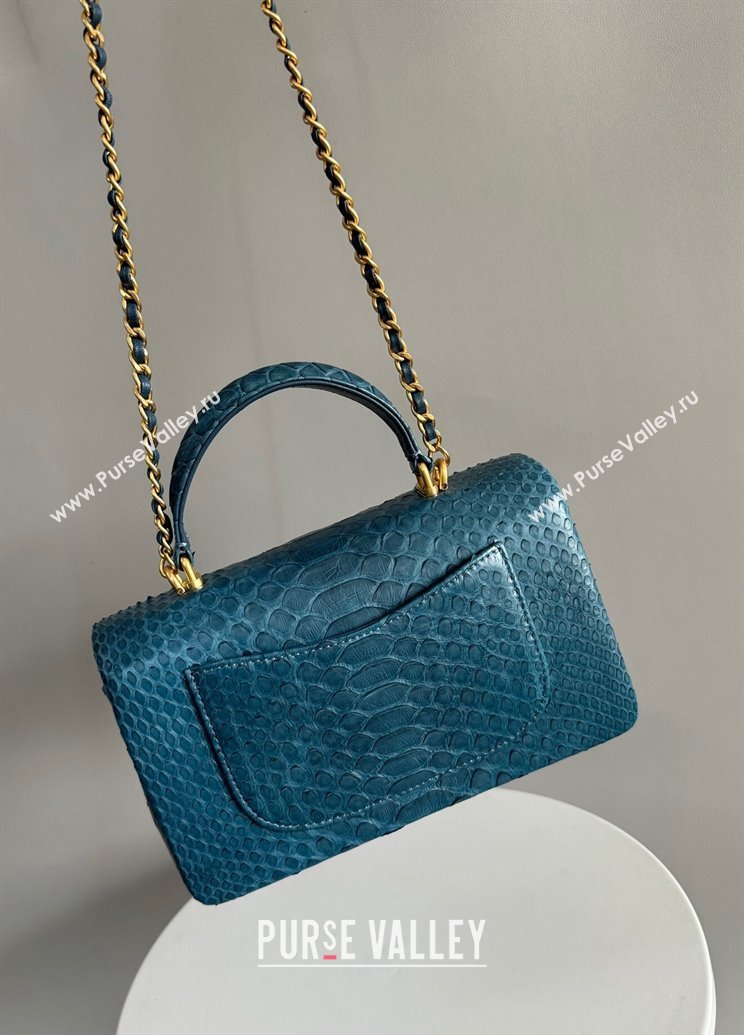 Chanel Mini Classic Flap Bag with Top Handle in Pythonskin Leather AS2431 Blue2 2024 (YD-241106050)