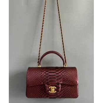 Chanel Mini Classic Flap Bag with Top Handle in Pythonskin Leather AS2431 Dark Burgundy 2024 (YD-241106051)