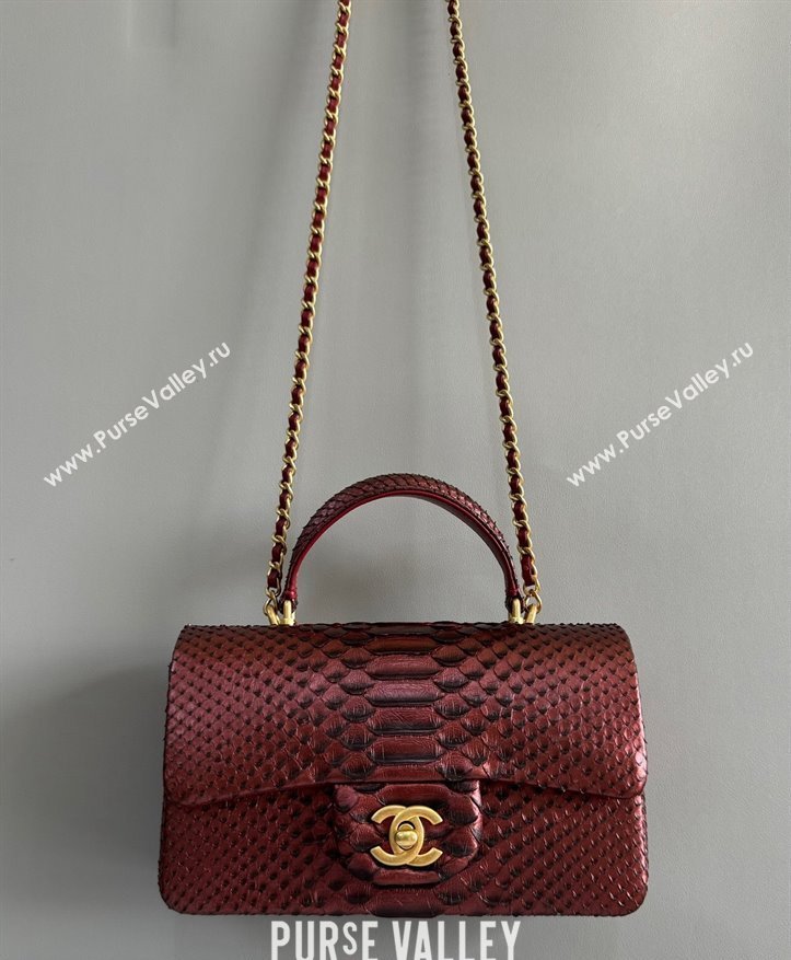 Chanel Mini Classic Flap Bag with Top Handle in Pythonskin Leather AS2431 Dark Burgundy 2024 (YD-241106051)