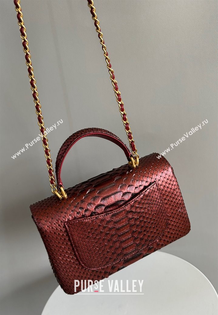 Chanel Mini Classic Flap Bag with Top Handle in Pythonskin Leather AS2431 Dark Burgundy 2024 (YD-241106051)