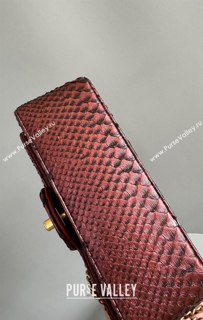 Chanel Mini Classic Flap Bag with Top Handle in Pythonskin Leather AS2431 Dark Burgundy 2024 (YD-241106051)