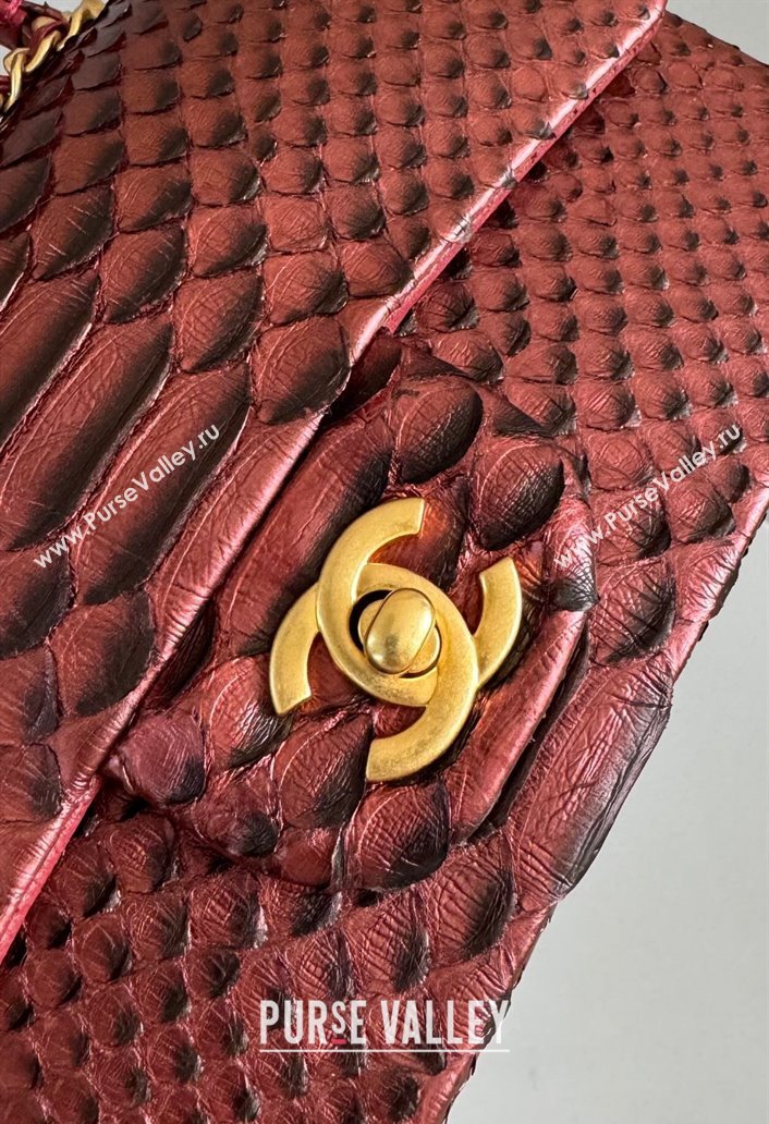 Chanel Mini Classic Flap Bag with Top Handle in Pythonskin Leather AS2431 Dark Burgundy 2024 (YD-241106051)