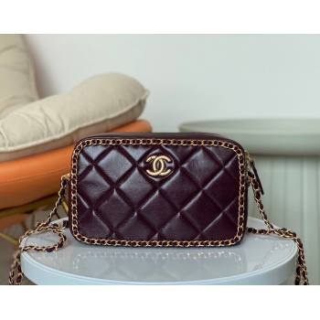 Chanel Shiny Calfskin Small Camera Case Bag with Chain Dark Burgundy 2024 AS5086 TOP (SM-241106005)