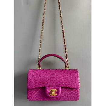 Chanel Mini Classic Flap Bag with Top Handle in Pythonskin Leather AS2431 Dark Pink 2024 (YD-241106052)