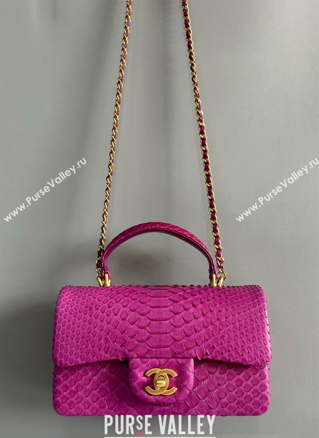 Chanel Mini Classic Flap Bag with Top Handle in Pythonskin Leather AS2431 Dark Pink 2024 (YD-241106052)