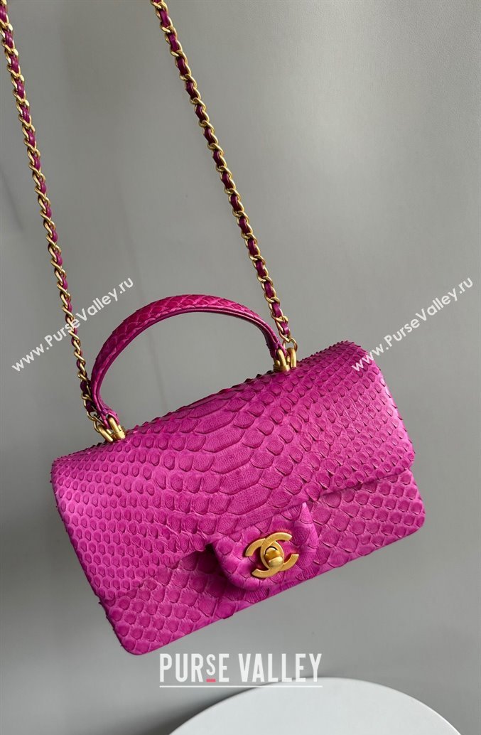 Chanel Mini Classic Flap Bag with Top Handle in Pythonskin Leather AS2431 Dark Pink 2024 (YD-241106052)