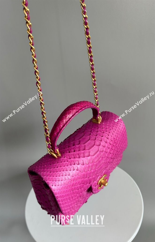 Chanel Mini Classic Flap Bag with Top Handle in Pythonskin Leather AS2431 Dark Pink 2024 (YD-241106052)