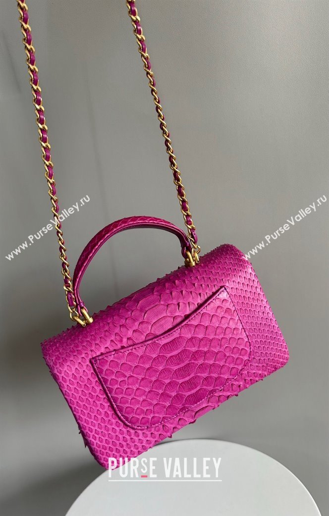 Chanel Mini Classic Flap Bag with Top Handle in Pythonskin Leather AS2431 Dark Pink 2024 (YD-241106052)