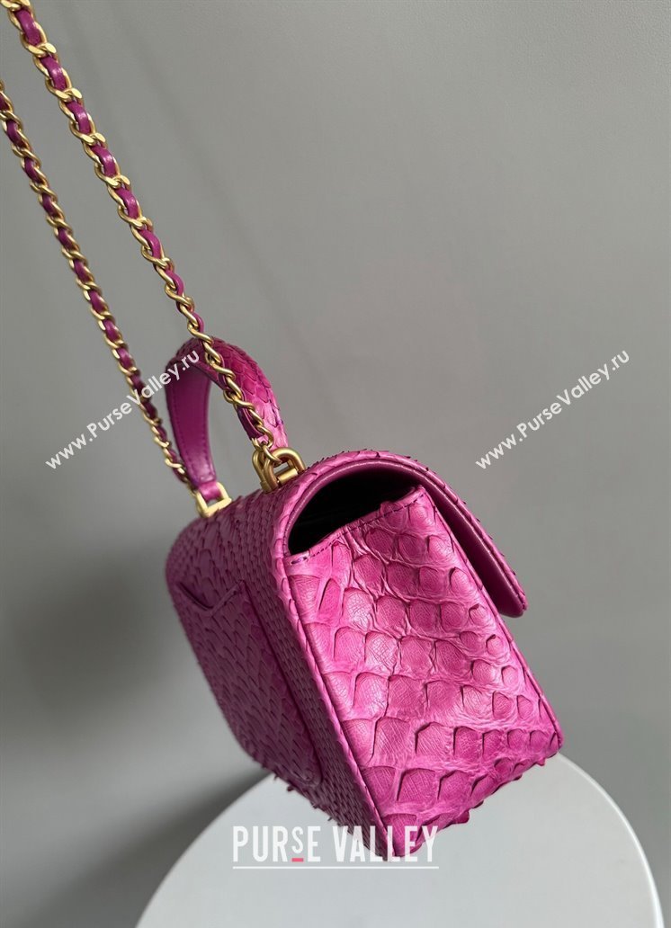 Chanel Mini Classic Flap Bag with Top Handle in Pythonskin Leather AS2431 Dark Pink 2024 (YD-241106052)