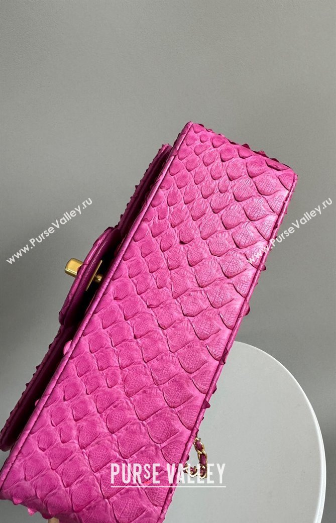 Chanel Mini Classic Flap Bag with Top Handle in Pythonskin Leather AS2431 Dark Pink 2024 (YD-241106052)