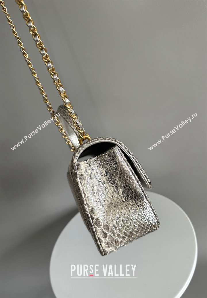 Chanel Mini Classic Flap Bag with Top Handle in Pythonskin Leather AS2431 Shiny Silver 2024 (YD-241106053)