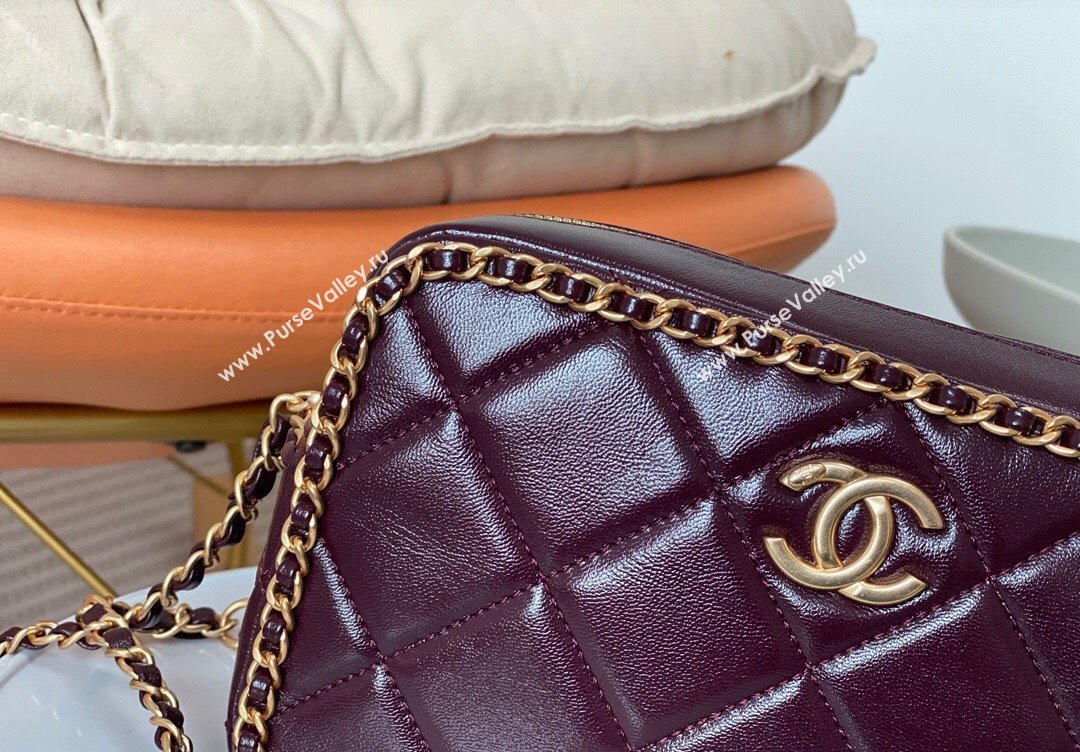 Chanel Shiny Calfskin Small Camera Case Bag with Chain Dark Burgundy 2024 AS5086 TOP (SM-241106005)